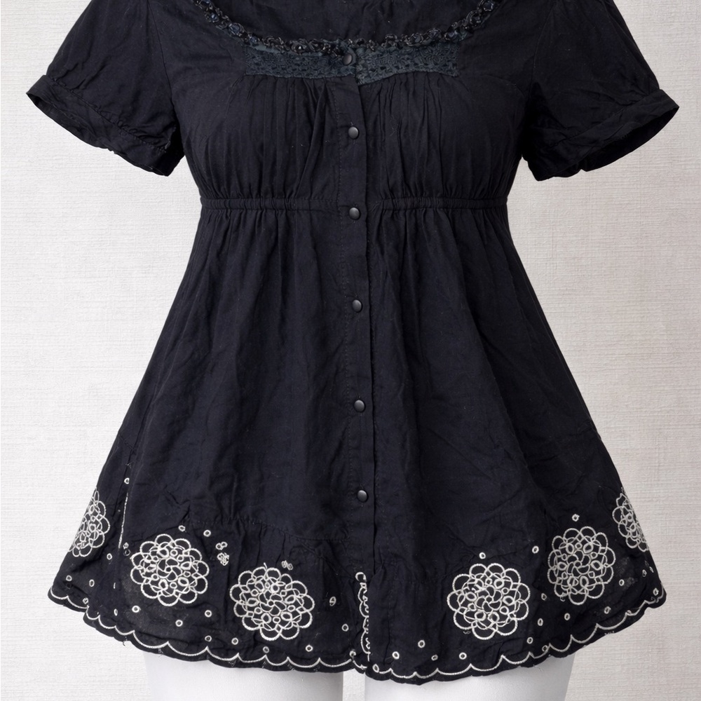 Black Embroidered Women's Top